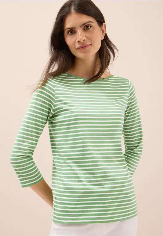 Gestreiftes 3/4-Arm Shirt mit U-Boot-Ausschnitt