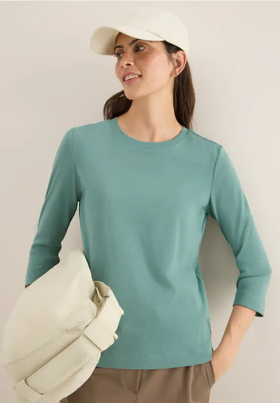 Geripptes 3/4-Arm T-Shirt
