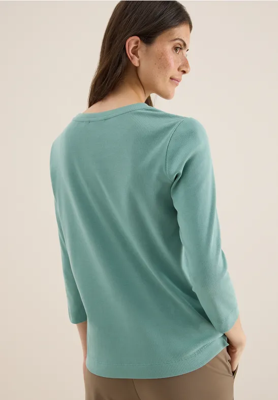 Geripptes 3/4-Arm T-Shirt