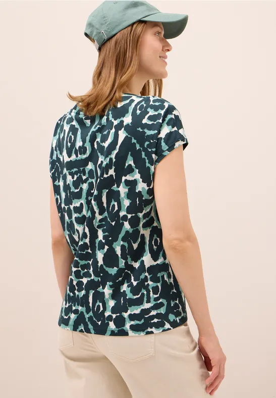 Gemustertes T-Shirt mit U-Boot-Ausschnitt