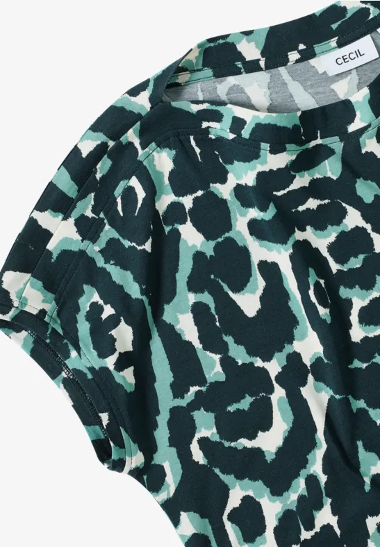 Gemustertes T-Shirt mit U-Boot-Ausschnitt