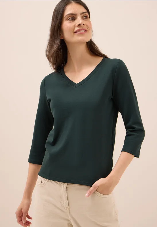 Damen Basic V-Ausschnitt 3/4 Arm Shirt