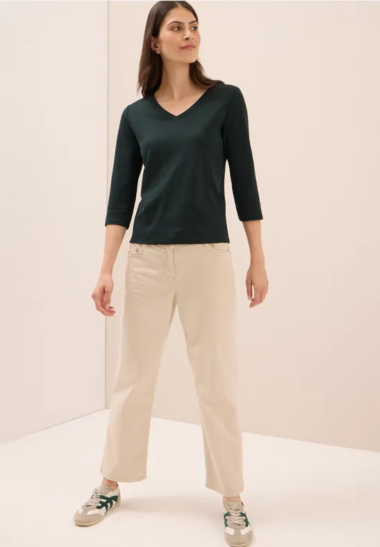 Damen Basic V-Ausschnitt 3/4 Arm Shirt