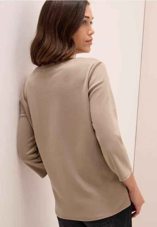 Basic V-Ausschnitt 3/4-Ärmel T-Shirt