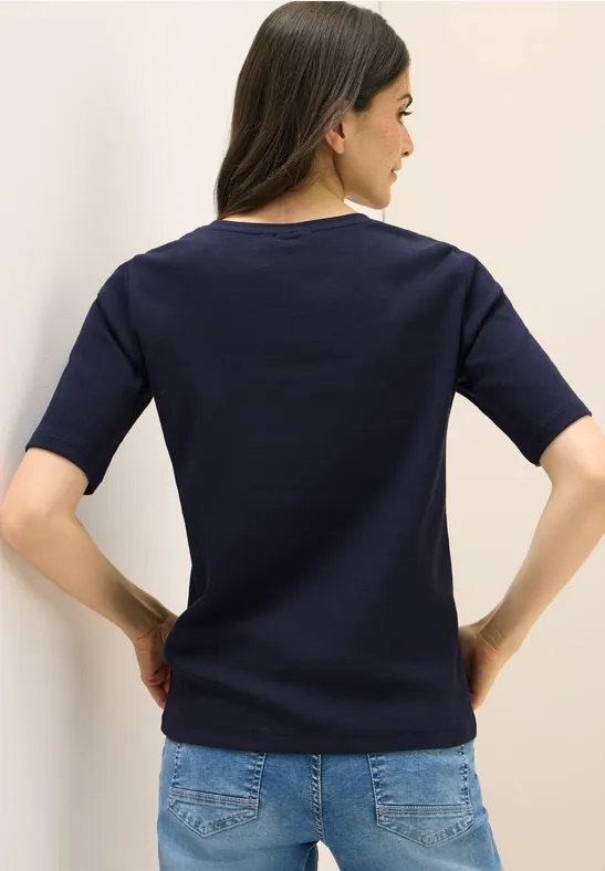 Basic Ripp T-Shirt mit Rundhalsausschnitt