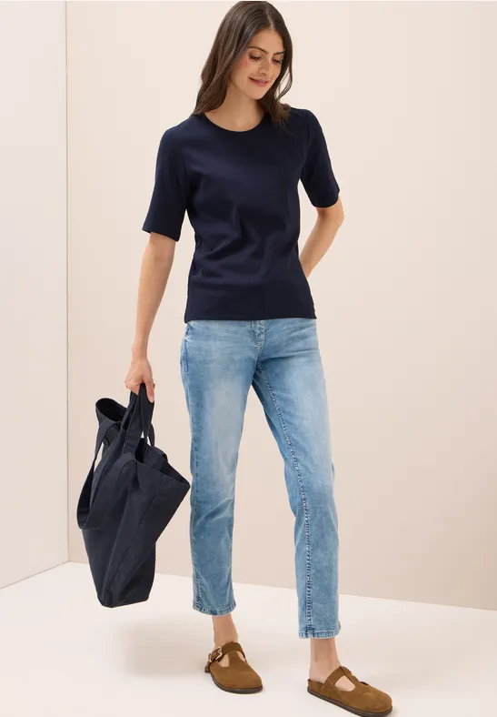 Basic Ripp T-Shirt mit Rundhalsausschnitt