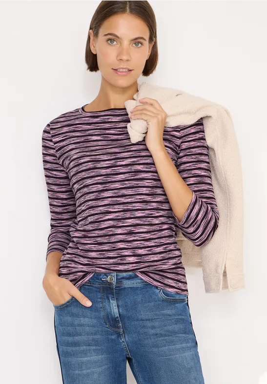 Gestreiftes Ripp-Shirt mit 3/4-Ärmeln