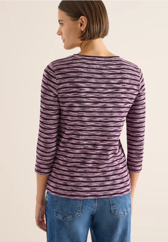Gestreiftes Ripp-Shirt mit 3/4-Ärmeln