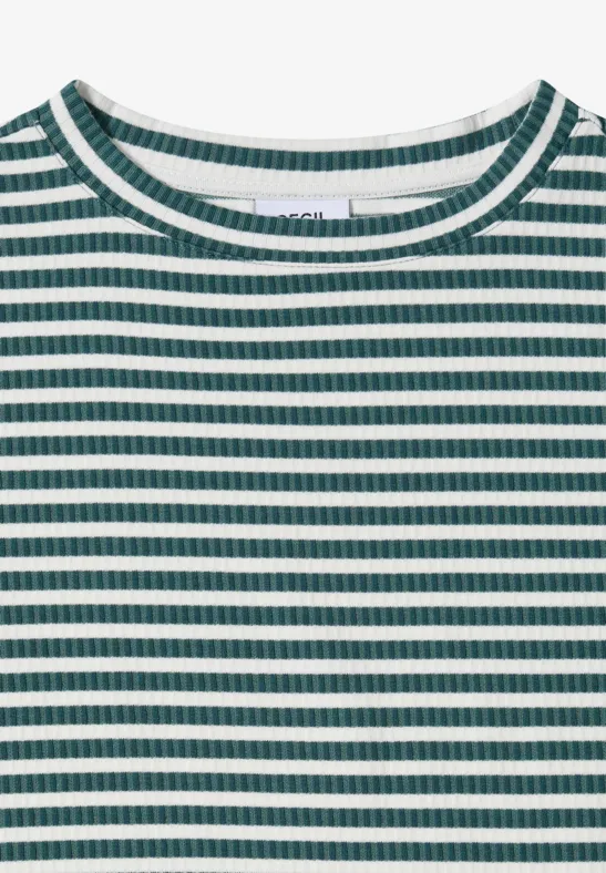 Gestreiftes Struktur-Shirt mit 3/4-Ärmeln