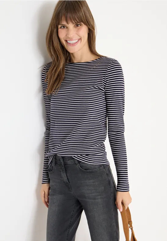 Gestreiftes 3/4-Ärmel-Shirt mit U-Boot-Ausschnitt