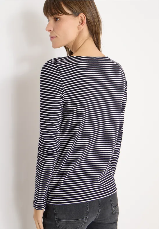 Gestreiftes 3/4-Ärmel-Shirt mit U-Boot-Ausschnitt