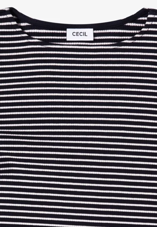 Gestreiftes 3/4-Ärmel-Shirt mit U-Boot-Ausschnitt