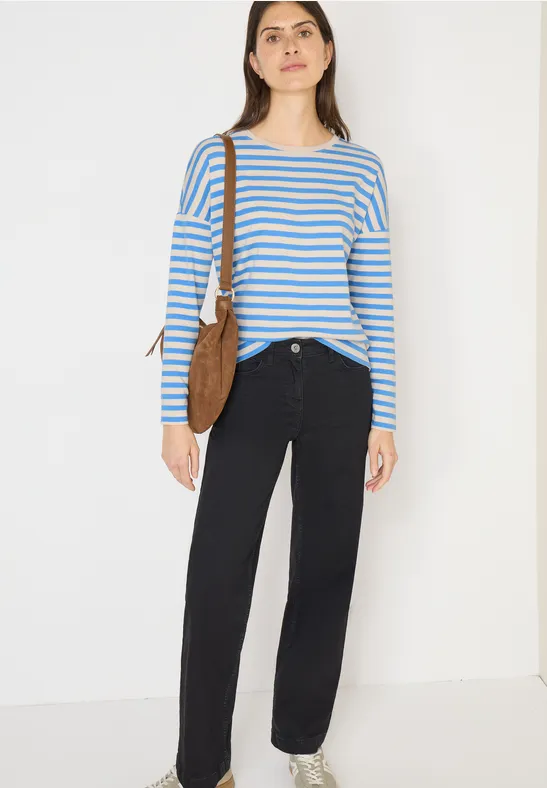 Gestreiftes 3/4-Ärmel-Shirt mit U-Boot-Ausschnitt