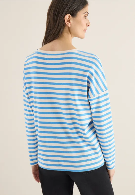 Gestreiftes 3/4-Ärmel-Shirt mit U-Boot-Ausschnitt