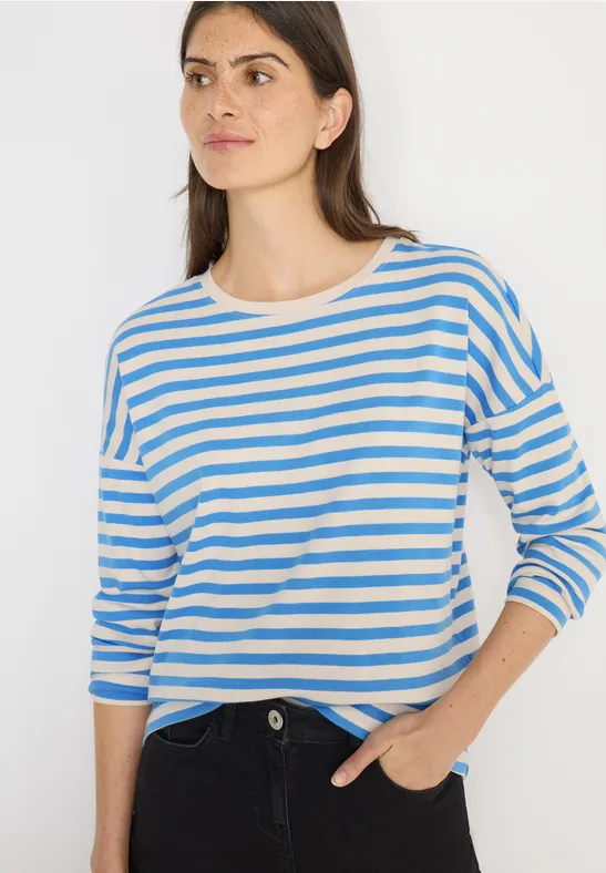 Gestreiftes 3/4-Ärmel-Shirt mit U-Boot-Ausschnitt