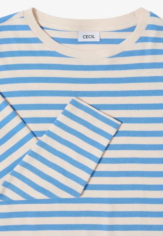 Gestreiftes 3/4-Ärmel-Shirt mit U-Boot-Ausschnitt