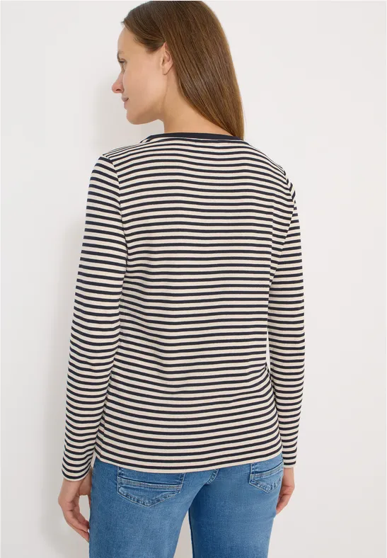 Gestreiftes 3/4-Ärmel-Shirt mit U-Boot-Ausschnitt