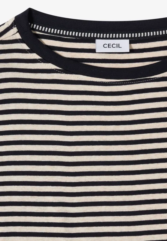 Gestreiftes 3/4-Ärmel-Shirt mit U-Boot-Ausschnitt