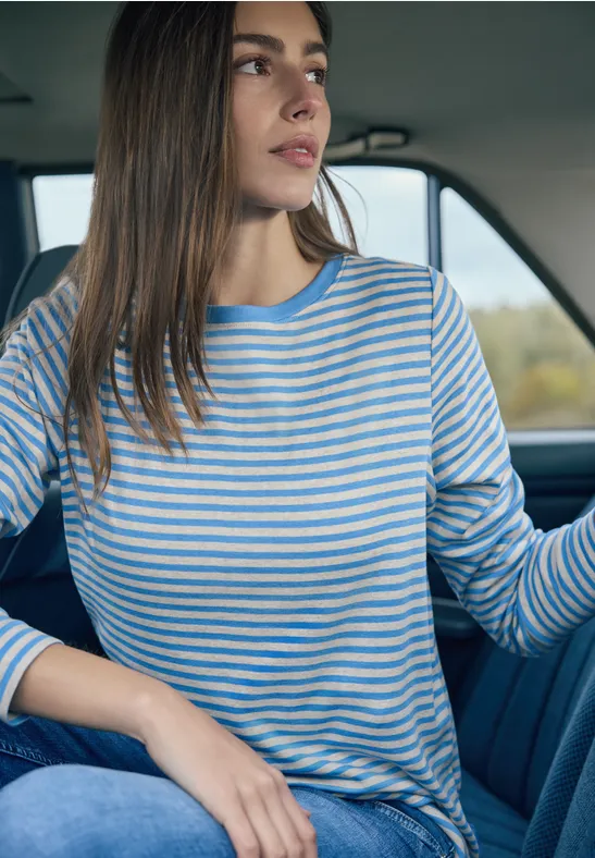 Gestreiftes 3/4-Ärmel-Shirt mit U-Boot-Ausschnitt