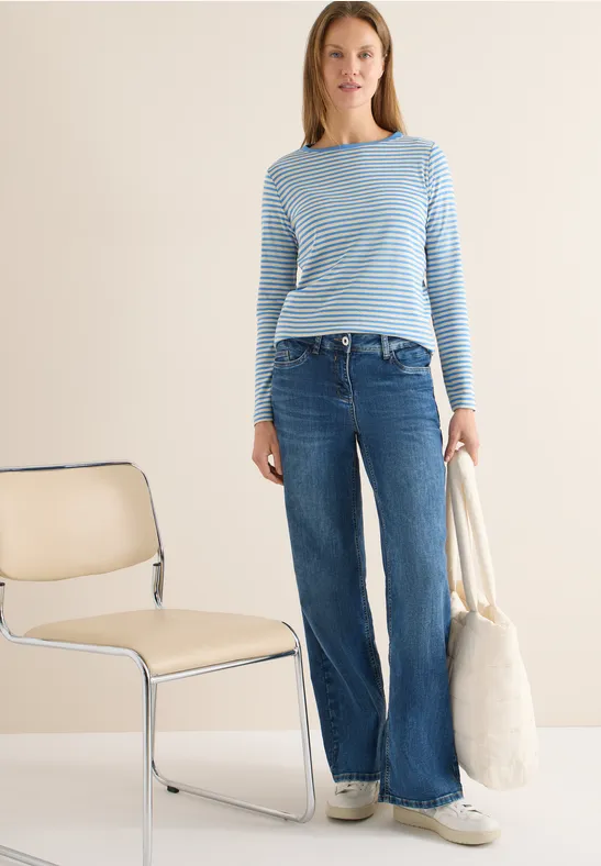 Gestreiftes 3/4-Ärmel-Shirt mit U-Boot-Ausschnitt