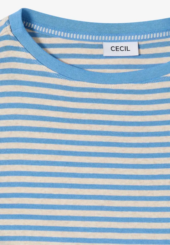 Gestreiftes 3/4-Ärmel-Shirt mit U-Boot-Ausschnitt