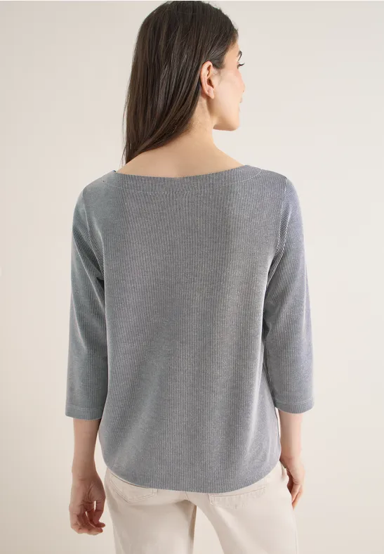 Gestreiftes 3/4-Ärmel-Shirt mit U-Boot-Ausschnitt
