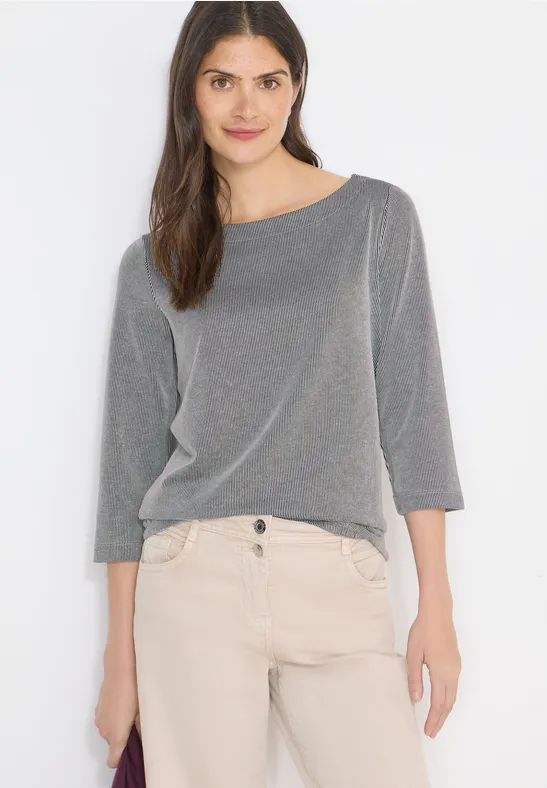 Gestreiftes 3/4-Ärmel-Shirt mit U-Boot-Ausschnitt