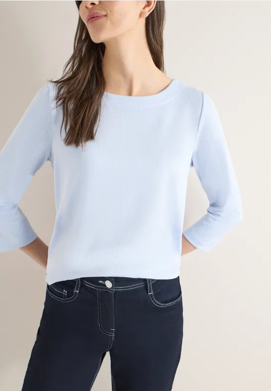 Gestreiftes 3/4-Ärmel-Shirt mit U-Boot-Ausschnitt