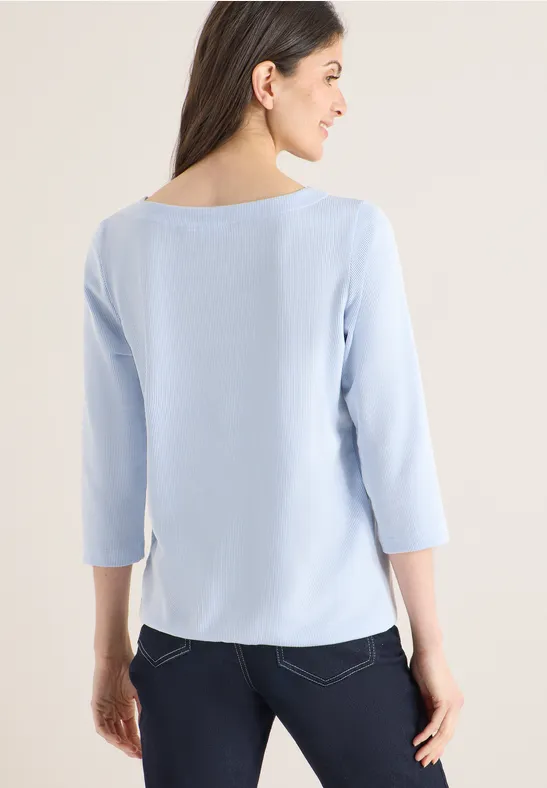 Gestreiftes 3/4-Ärmel-Shirt mit U-Boot-Ausschnitt