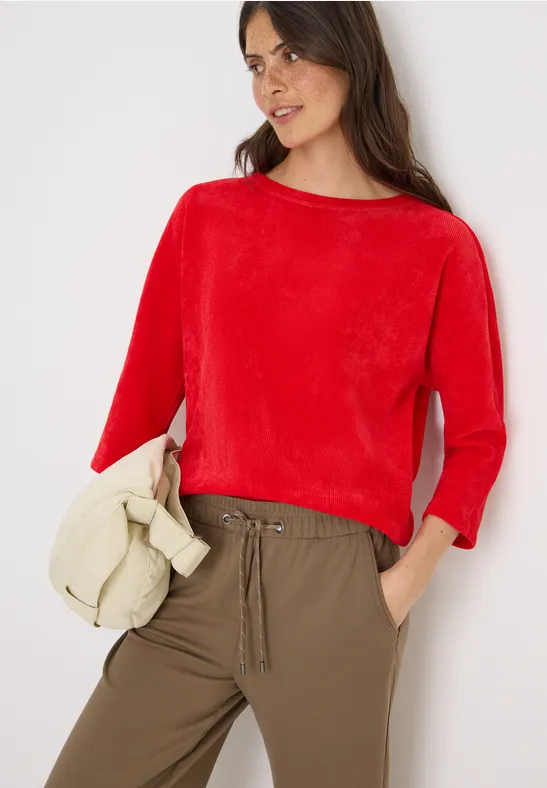 Strukturiertes Cord-Shirt mit U-Boot-Ausschnitt