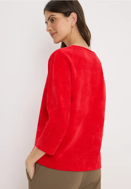 Strukturiertes Cord-Shirt mit U-Boot-Ausschnitt