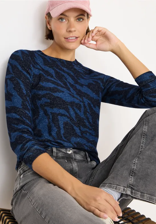 Strickoberteil mit Animal-Print