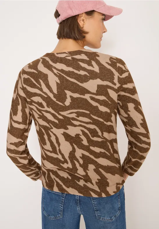 Langärmliges meliertes Shirt mit Animalprint