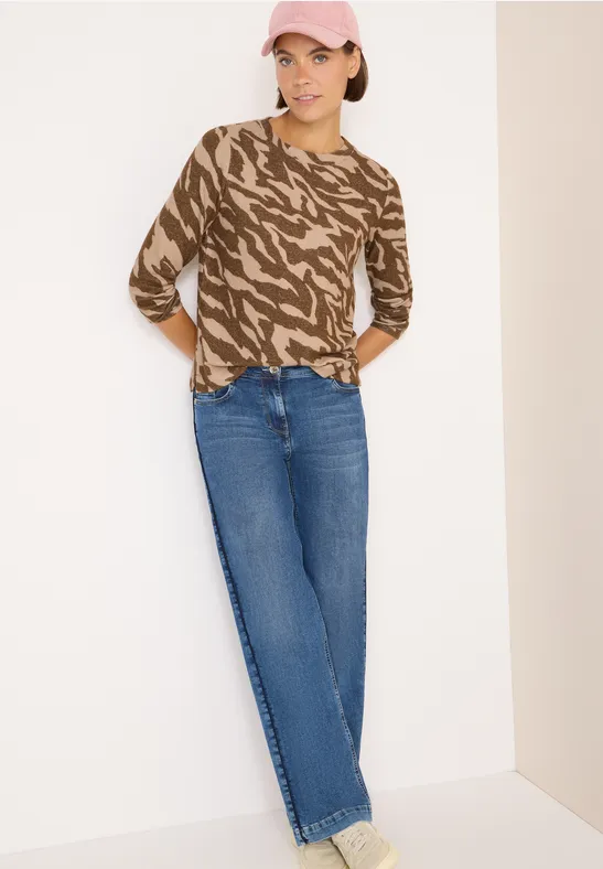 Langärmliges meliertes Shirt mit Animalprint