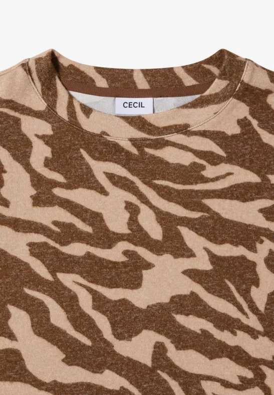 Langärmliges meliertes Shirt mit Animalprint
