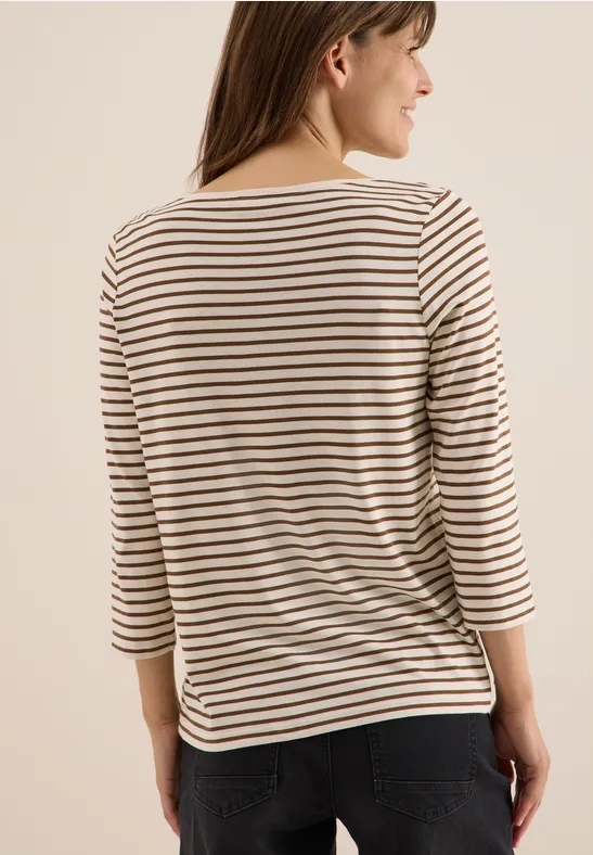 Gestreiftes Baumwollmischgewebe 3/4 Ärmel Shirt