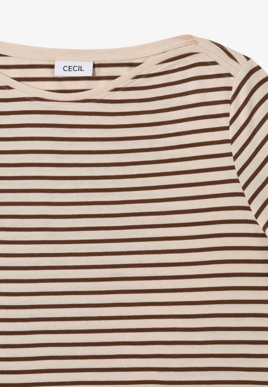 Gestreiftes Baumwollmischgewebe 3/4 Ärmel Shirt