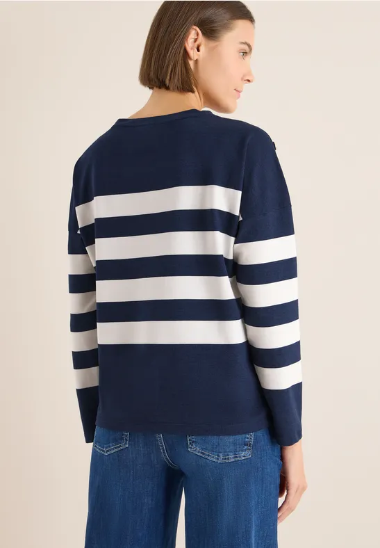 Damen Streifen Langarmshirt mit Knopfdetails