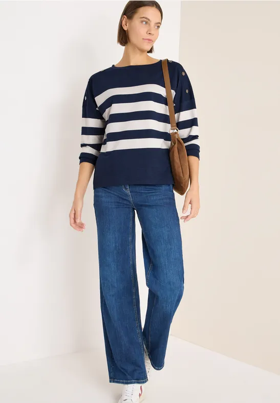 Damen Streifen Langarmshirt mit Knopfdetails