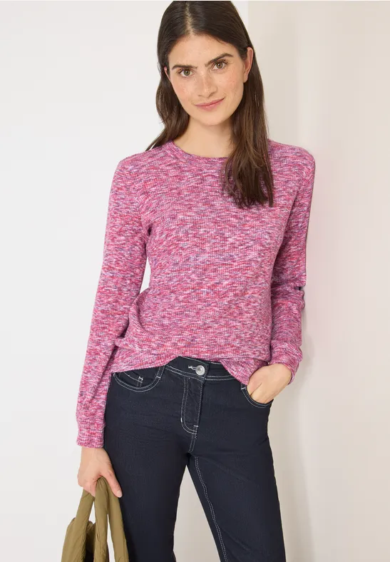 Geripptes Melange Langarmshirt
