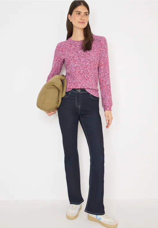 Geripptes Melange Langarmshirt