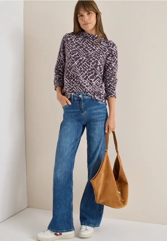 Jacquard-Strickoberteil mit Trichterkragen