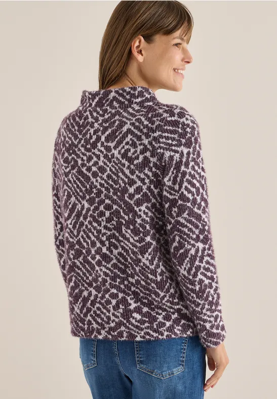 Jacquard-Strickoberteil mit Trichterkragen