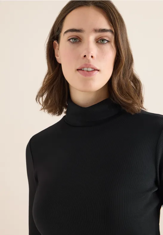 Geripptes Rollkragen Langarmshirt