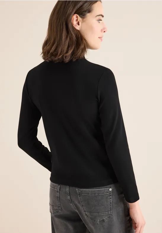 Geripptes Rollkragen Langarmshirt