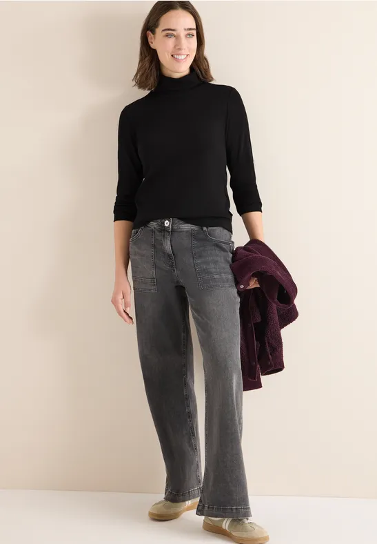 Geripptes Rollkragen Langarmshirt