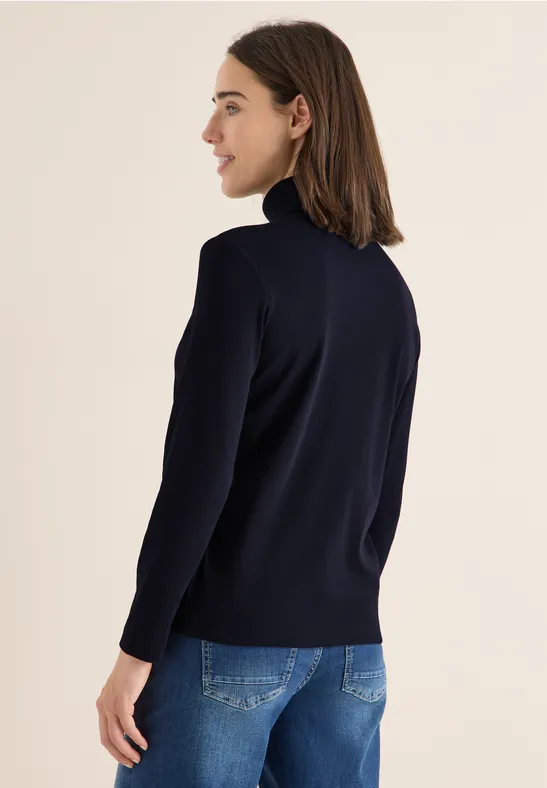 Geripptes Rollkragen Langarmshirt