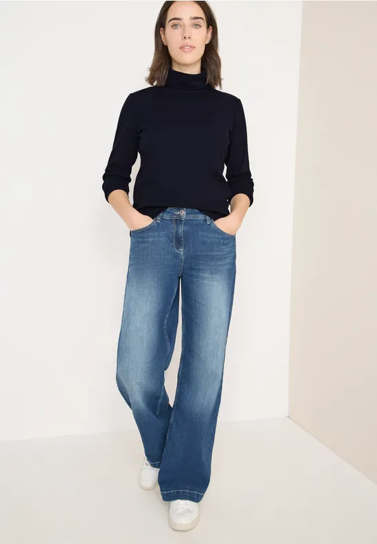 Geripptes Rollkragen Langarmshirt