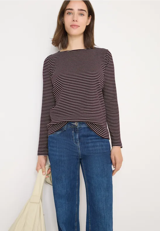 Gestreiftes, geripptes Langarmshirt