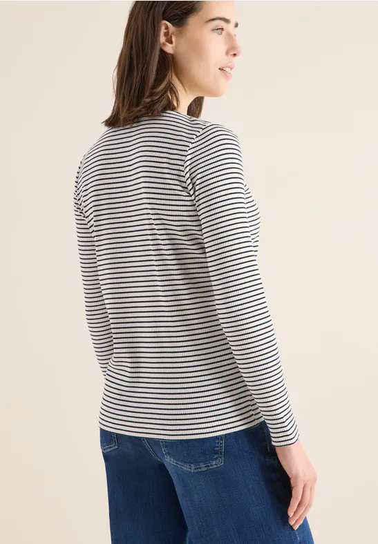 Gestreiftes Langarmshirt mit Rippstruktur
